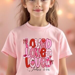 Valentine’s T-shirt loved 3 times with a message of faith Girls 2T-6T white new